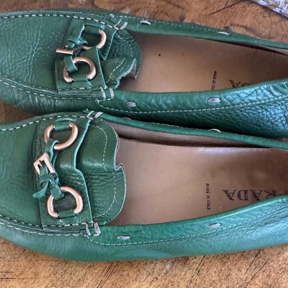 Prada Women's Green Leather Loafers 9.5 - Picture 5 of 11